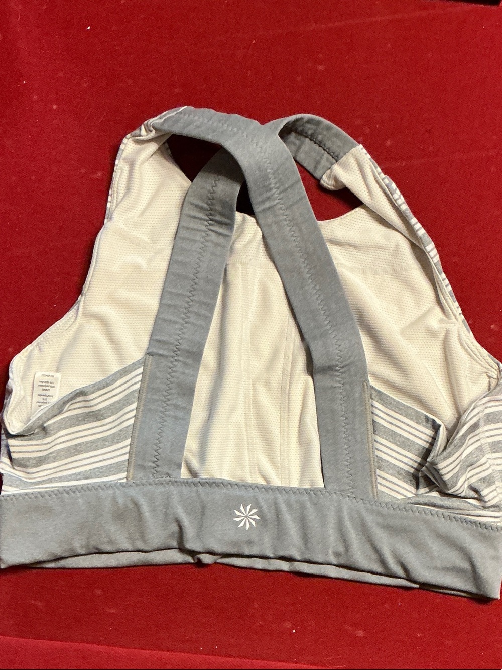Athleta Gray and Cream Strappy Sports Bra